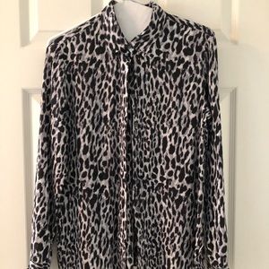 Silk black, grey and white cheetah print blouse